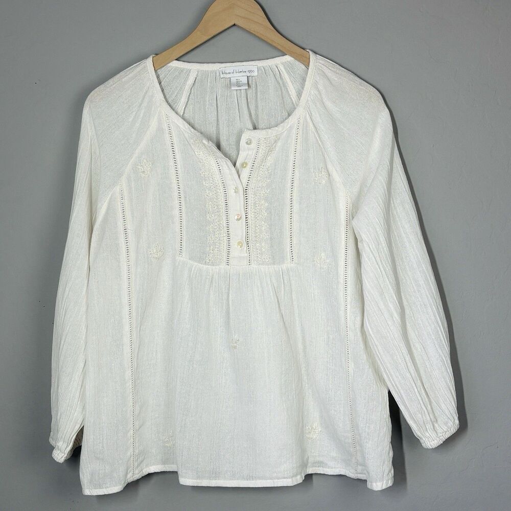 House of Harlow 1960 Boho Top Size L Ivory Embroidered Romantic Cottagecore